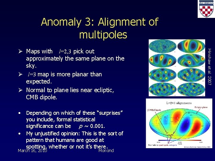 Anomaly 3: Alignment of multipoles • • Depending on which of these “surprises” you