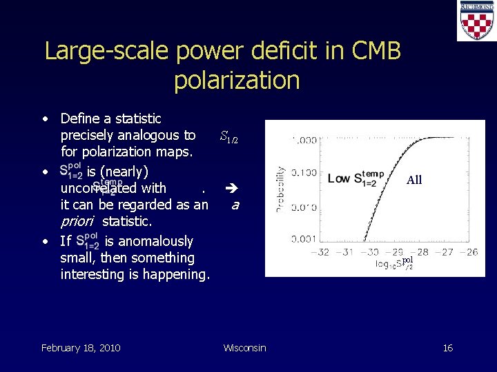 Large-scale power deficit in CMB polarization • Define a statistic precisely analogous to S