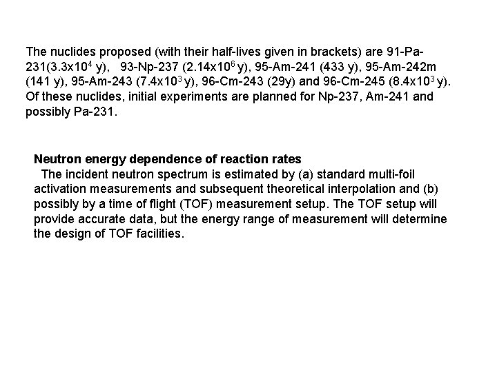 The nuclides proposed (with their half-lives given in brackets) are 91 -Pa 231(3. 3