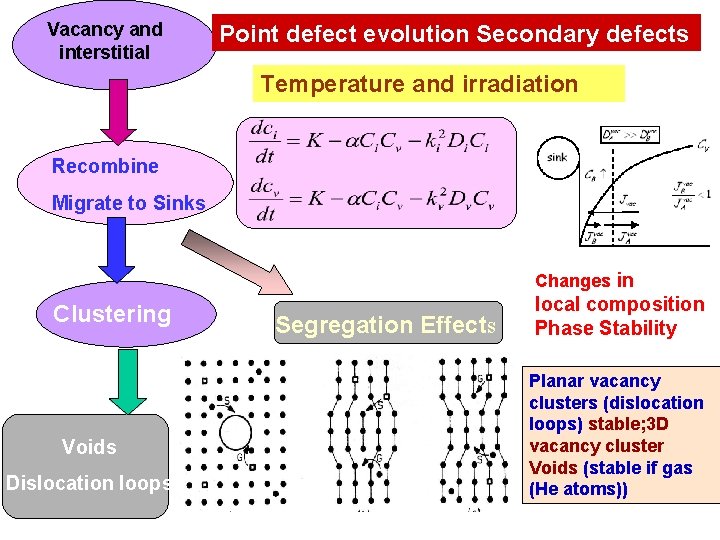 Vacancy and Point Defects interstitial Point defect evolution Secondary defects Temperature and irradiation Recombine