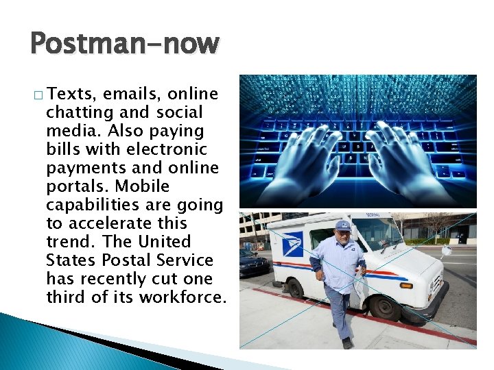 Postman-now � Texts, emails, online chatting and social media. Also paying bills with electronic