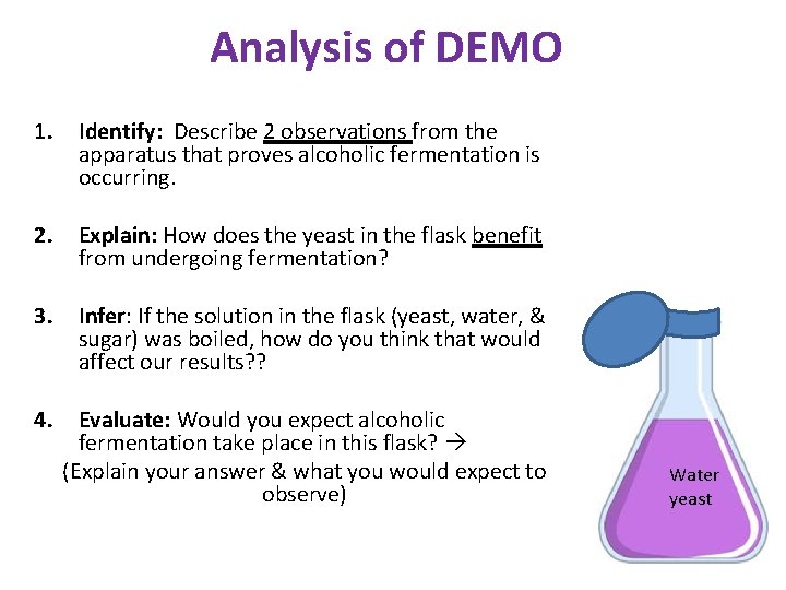 Analysis of DEMO 1. Identify: Describe 2 observations from the apparatus that proves alcoholic