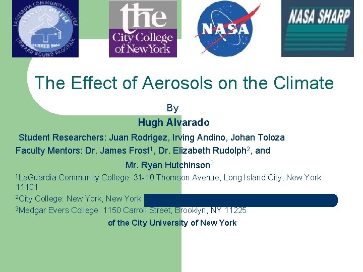 The Effect Of Aerosols On The Climate By