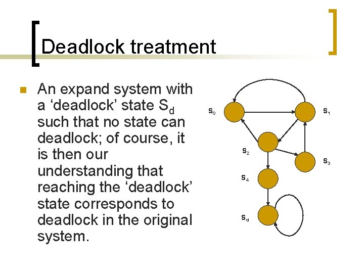 Deadlock treatment n An expand system with a ‘deadlock’ state Sd such that no