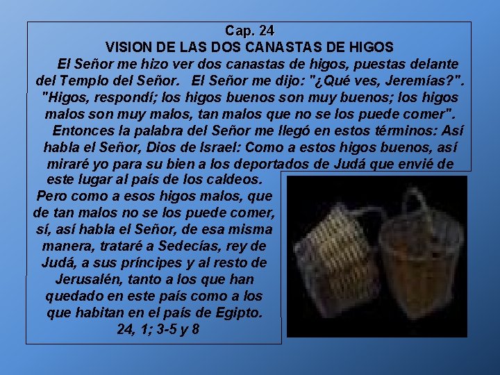 Cap. 24 VISION DE LAS DOS CANASTAS DE HIGOS El Señor me hizo ver