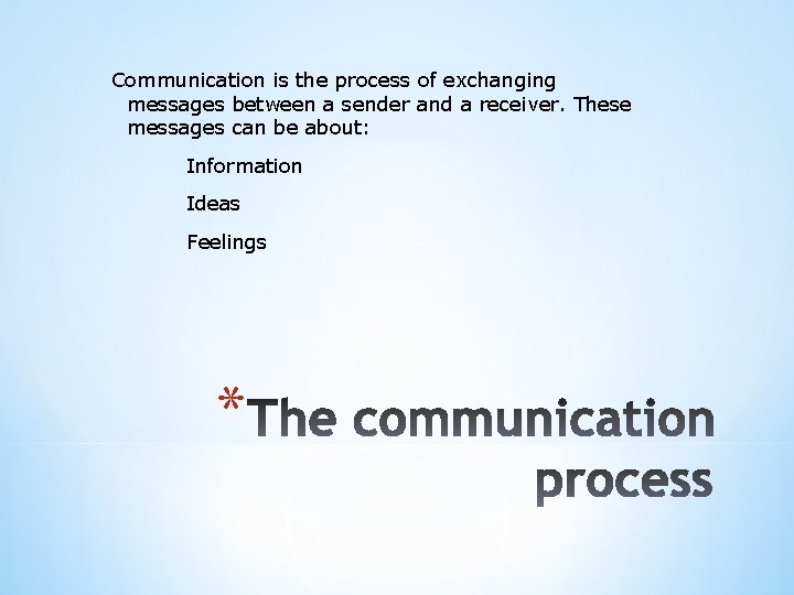 Communication is the process of exchanging messages between a sender and a receiver. These