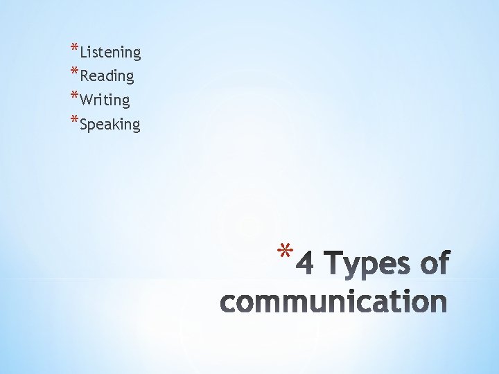 *Listening *Reading *Writing *Speaking * 