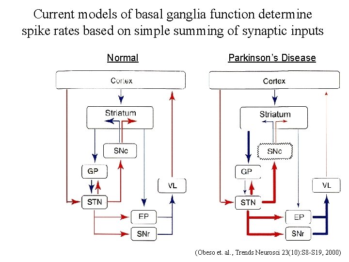 Current models of basal ganglia function determine spike rates based on simple summing of