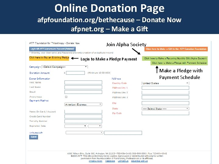 Online Donation Page afpfoundation. org/bethecause – Donate Now afpnet. org – Make a Gift
