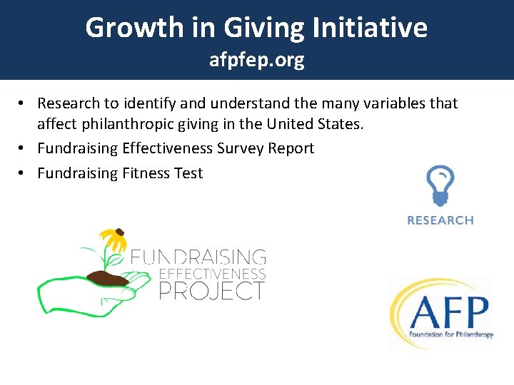 Growth in Giving Initiative afpfep. org • Research to identify and understand the many