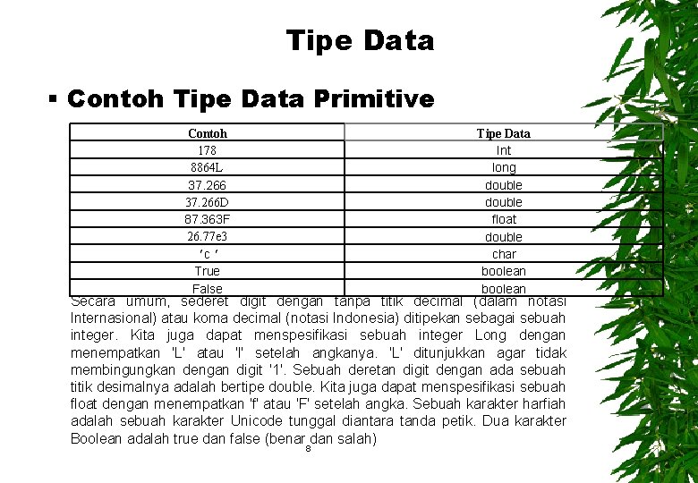 Tipe Data § Contoh Tipe Data Primitive Contoh 178 8864 L 37. 266 D