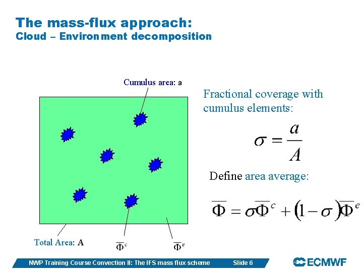 The mass-flux approach: Cloud – Environment decomposition Cumulus area: a Fractional coverage with cumulus