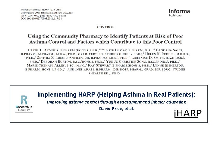 Implementing HARP (Helping Asthma in Real Patients): Improving asthma control through assessment and inhaler