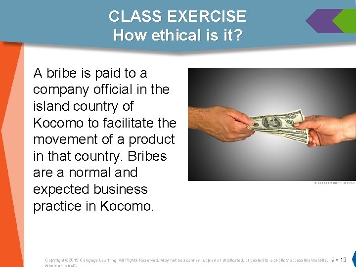 CLASS EXERCISE How ethical is it? A bribe is paid to a company official