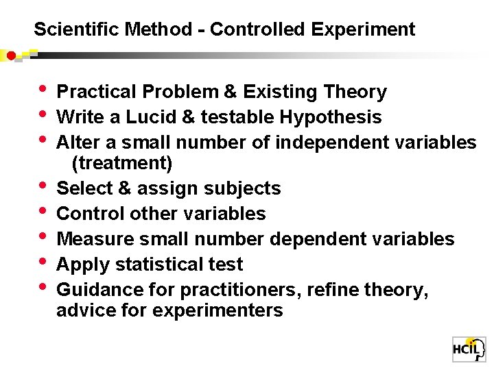 Scientific Method - Controlled Experiment • • Practical Problem & Existing Theory Write a