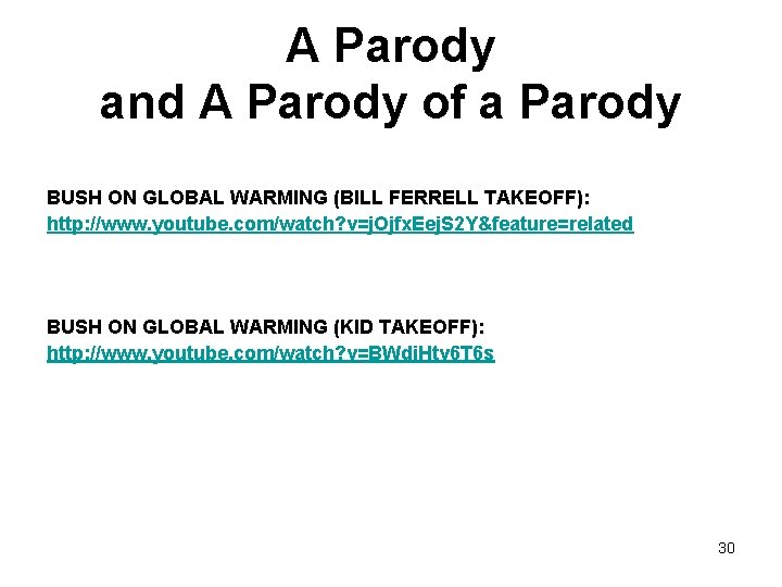 A Parody and A Parody of a Parody BUSH ON GLOBAL WARMING (BILL FERRELL