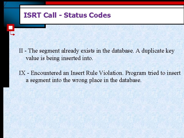ISRT Call - Status Codes II - The segment already exists in the database.