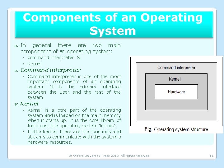 Components of an Operating System In general there are two main components of an