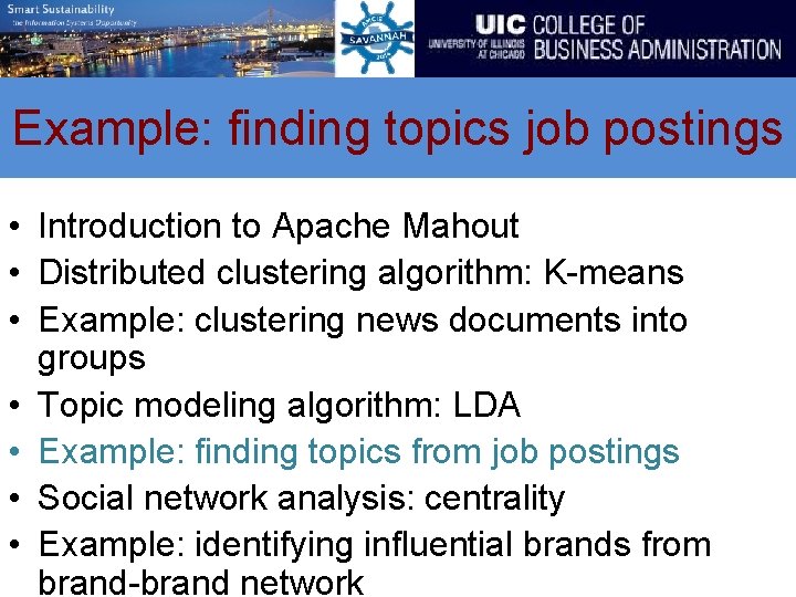 Example: finding topics job postings • Introduction to Apache Mahout • Distributed clustering algorithm: