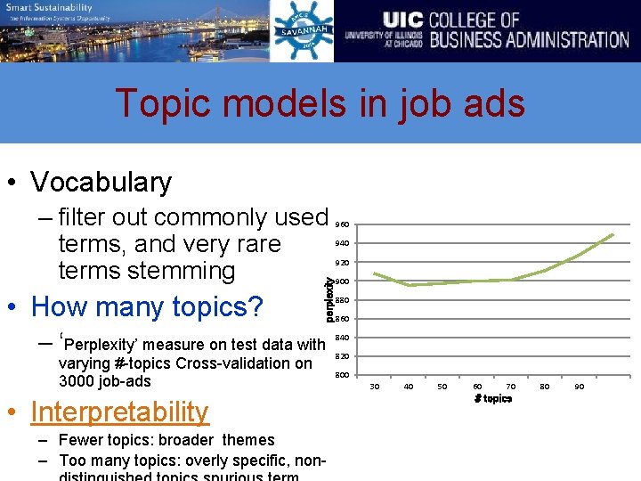 Topic models in job ads • Vocabulary – filter out commonly used terms, and