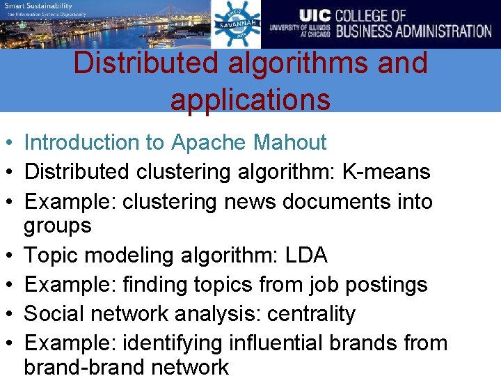 Distributed algorithms and applications • Introduction to Apache Mahout • Distributed clustering algorithm: K-means