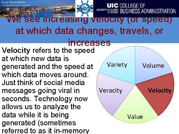 We see increasing velocity (or speed) at which data changes, travels, or increases Velocity