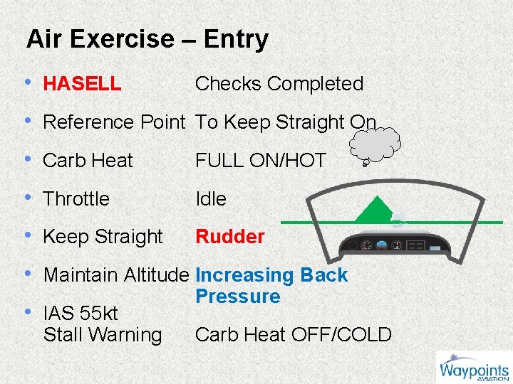 Air Exercise – Entry • HASELL Checks Completed • Reference Point To Keep Straight