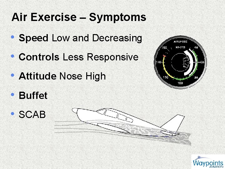 Air Exercise – Symptoms • Speed Low and Decreasing • Controls Less Responsive •