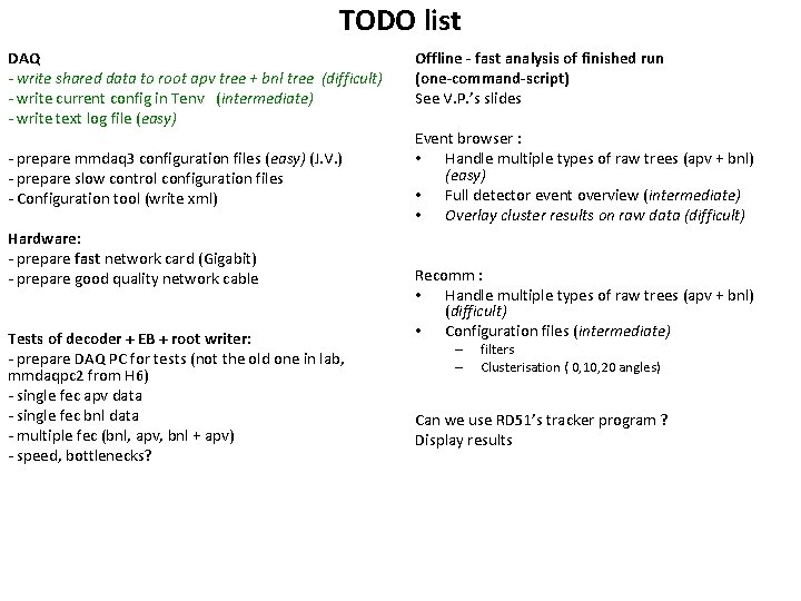 TODO list DAQ - write shared data to root apv tree + bnl tree