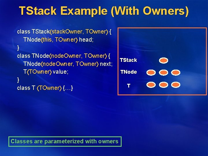 TStack Example (With Owners) class TStack stack. Owner, TOwner { TNode this, TOwner head;