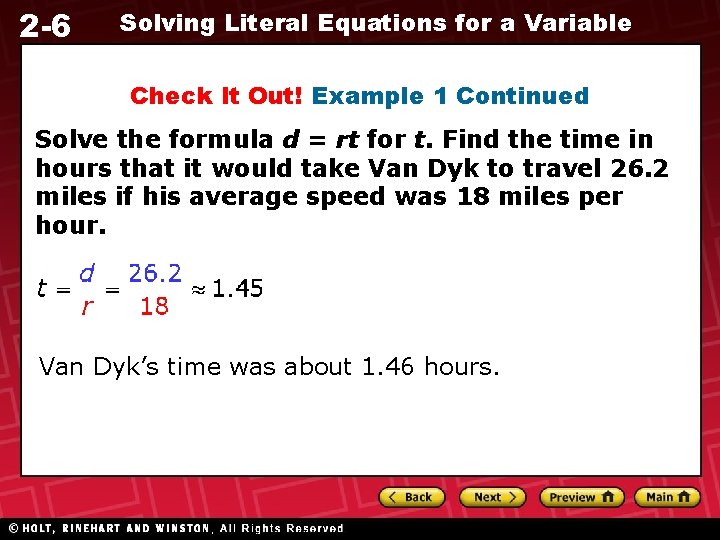 2 -6 Solving Literal Equations for a Variable Check It Out! Example 1 Continued