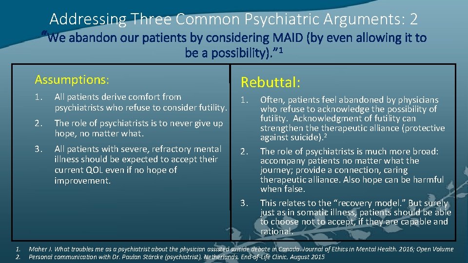Addressing Three Common Psychiatric Arguments: 2 “We abandon our patients by considering MAID (by