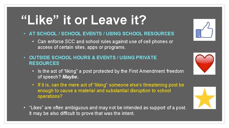 “Like” it or Leave it? • AT SCHOOL / SCHOOL EVENTS / USING SCHOOL