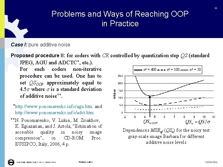 10 Problems and Ways of Reaching OOP in Practice Case I: pure additive noise