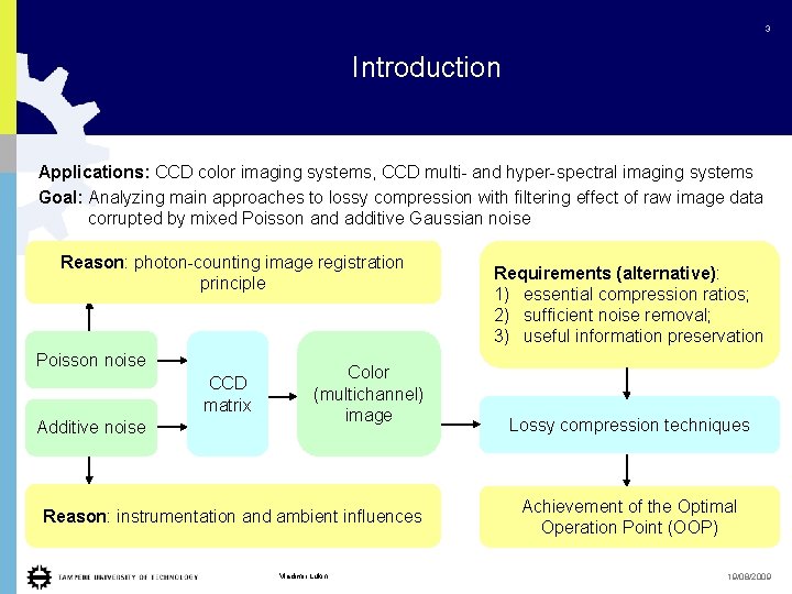3 Introduction Applications: CCD color imaging systems, CCD multi- and hyper-spectral imaging systems Goal: