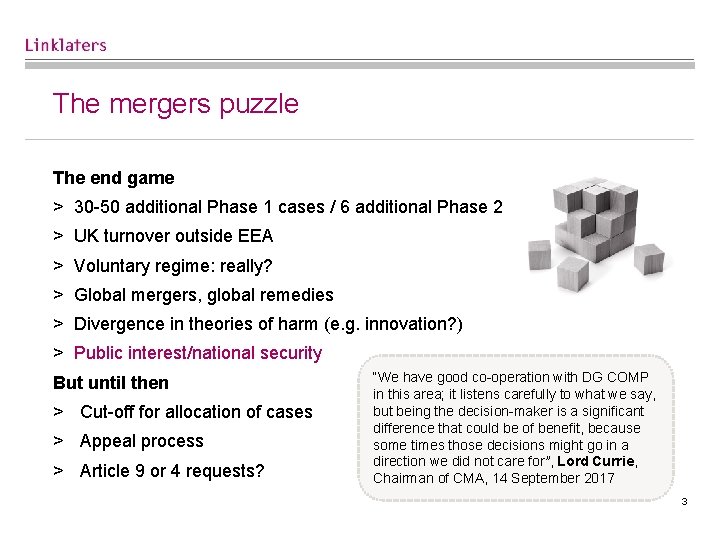 The mergers puzzle The end game > 30 -50 additional Phase 1 cases /