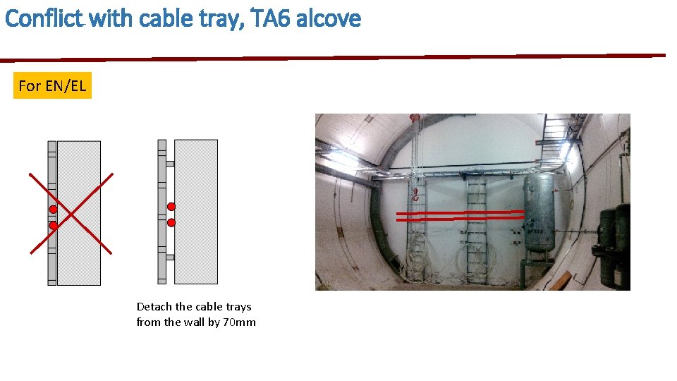 Conflict with cable tray, TA 6 alcove For EN/EL Detach the cable trays from