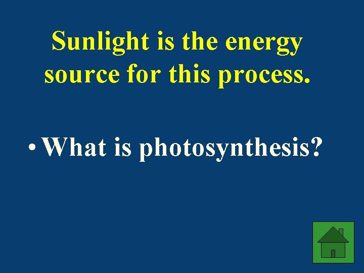 Sunlight is the energy source for this process. • What is photosynthesis? 