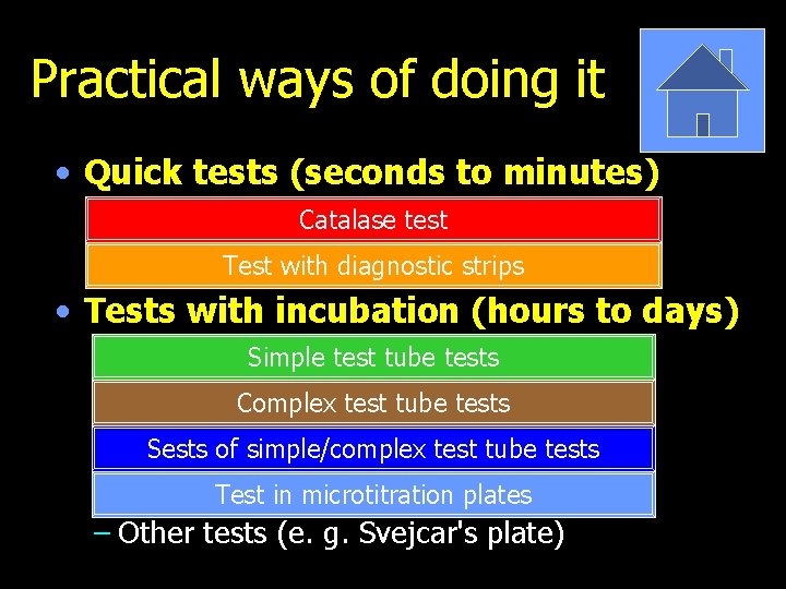 Practical ways of doing it • Quick tests (seconds to minutes) – Catalase test