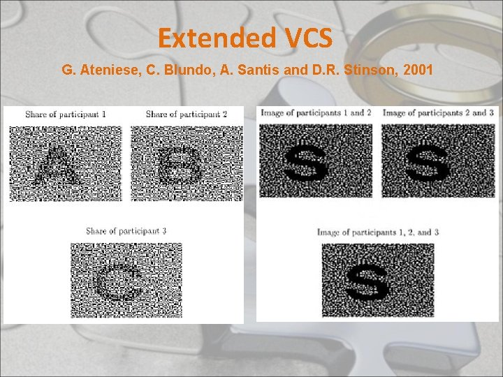 Extended VCS G. Ateniese, C. Blundo, A. Santis and D. R. Stinson, 2001 