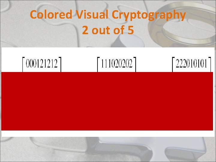 Colored Visual Cryptography 2 out of 5 