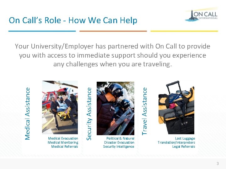 On Call’s Role - How We Can Help Medical Evacuation Medical Monitoring Medical Referrals