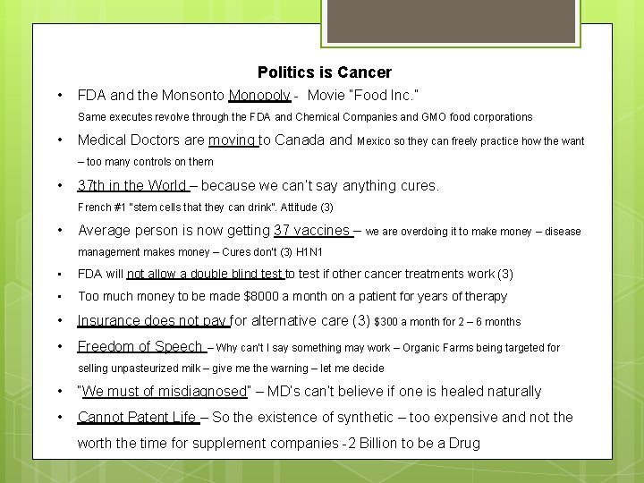 Politics is Cancer • FDA and the Monsonto Monopoly - Movie “Food Inc. ”