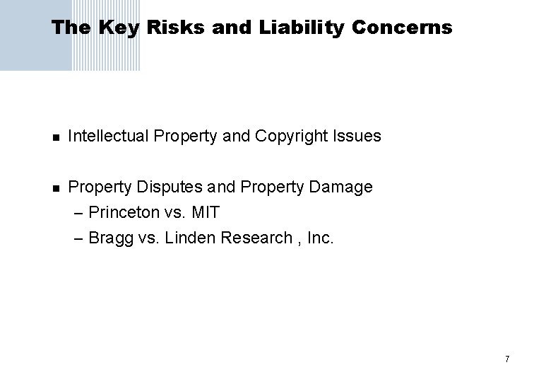 The Key Risks and Liability Concerns n n Intellectual Property and Copyright Issues Property