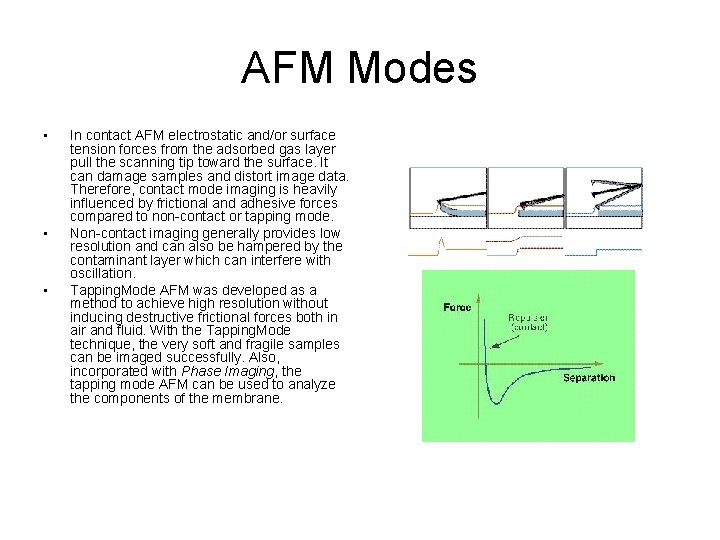 AFM Modes • • • In contact AFM electrostatic and/or surface tension forces from