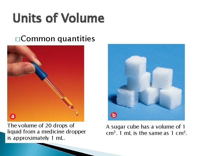 Units of Volume � Common quantities The volume of 20 drops of liquid from