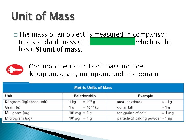 Unit of Mass � The mass of an object is measured in comparison to