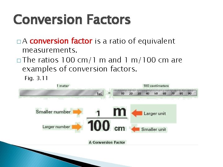 3. 3 Conversion �A Factors conversion factor is a ratio of equivalent measurements. �