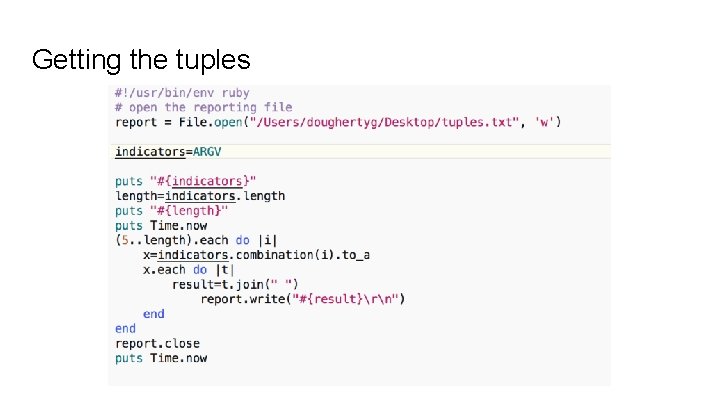 Getting the tuples 