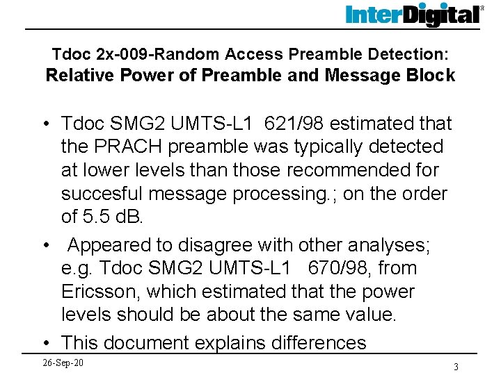 Tdoc 2 x-009 -Random Access Preamble Detection: Relative Power of Preamble and Message Block